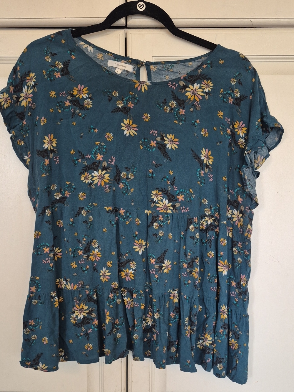 Maurices Teal Floral Babydoll Tiered Top